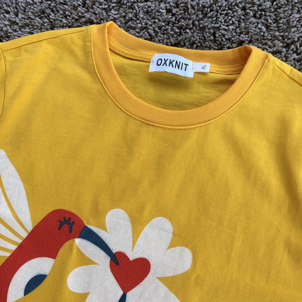 Oxknit Graphic Art Shirt Adult Size XL Hummingbird Heart Flower Short Sleeve Tee - Picture 2 of 7